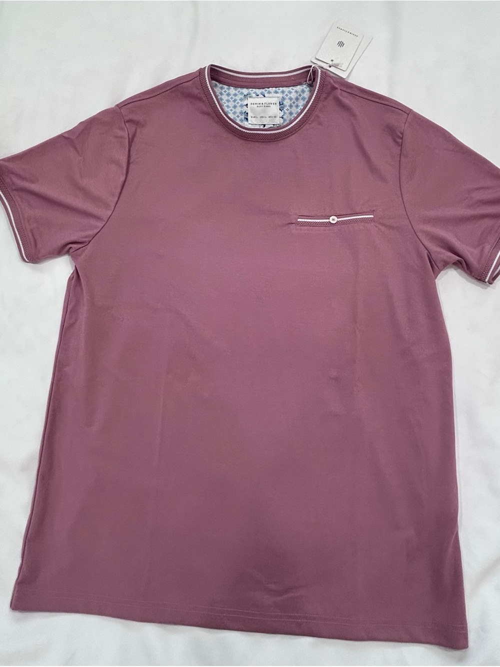 Denim & Flower Short-Sleeve Crewneck Tee in Dusty Mauve with Contrast Trim